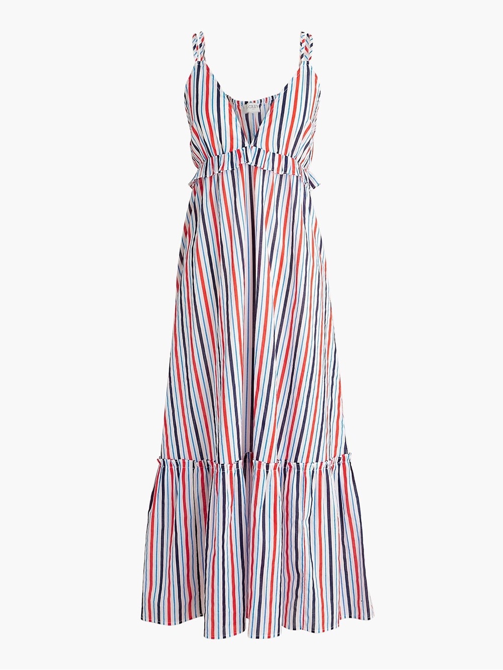 J.Crew Cotton Strappy Tiered Midi Dress | Sail Blue Antique Navy | Small